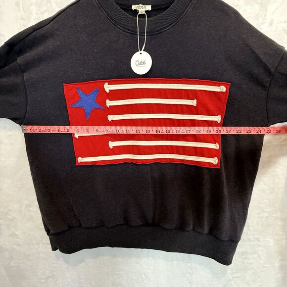 Oddi Sweatshirt Pullover American Flag Navy Blue Red USA Oversized S - Picture 5 of 10